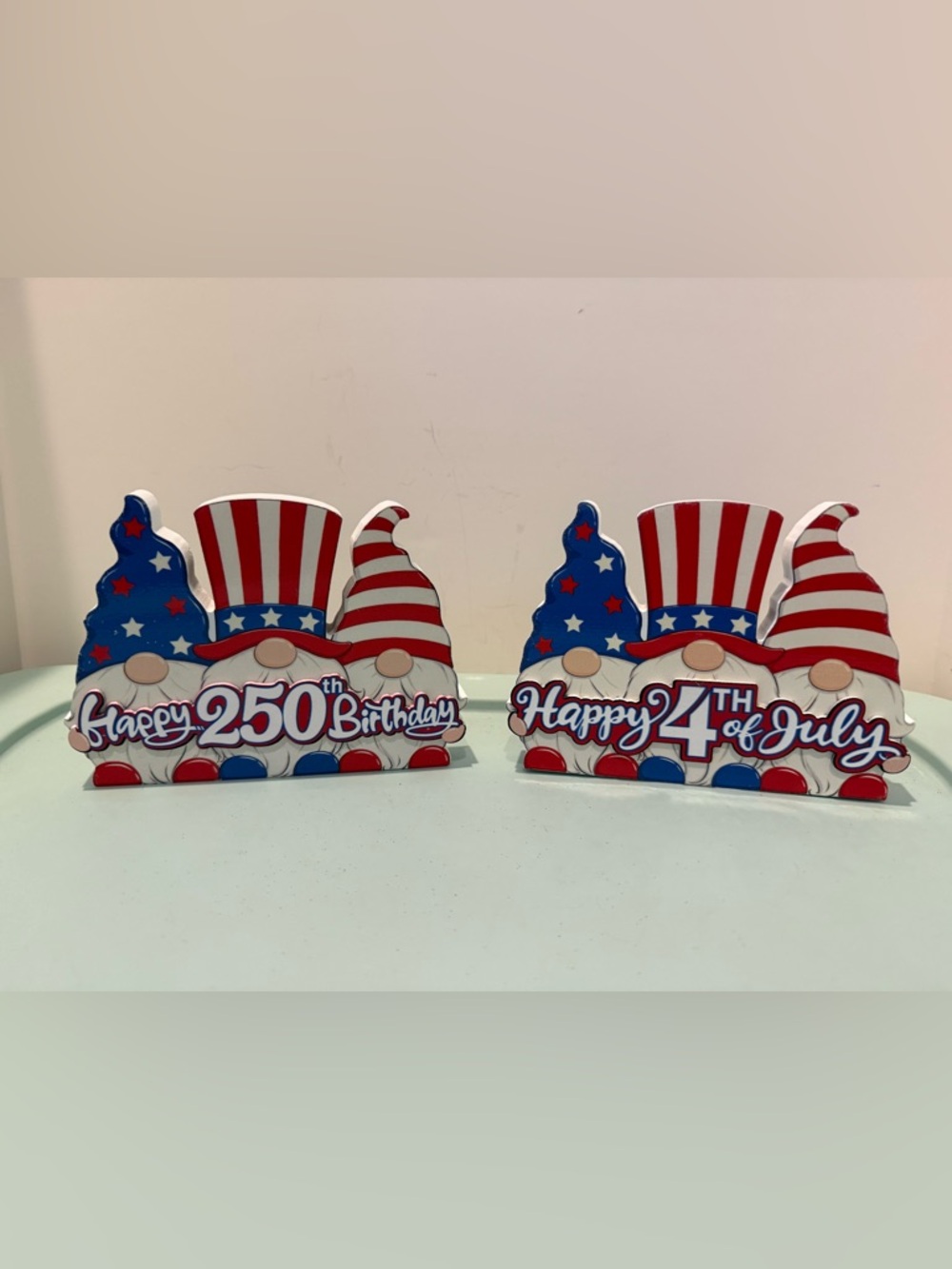 Super Cute Patriotic Gnome Wood Decor- Set of 2- NWT